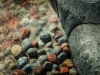 Vatten skäljer över stenar på strand som finns på Trysunda, Höga Kusten.